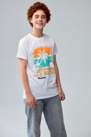 Polera Niño Básica Estampada Blanco