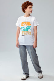 Polera Niño Básica Estampada Blanco