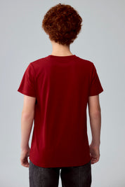 Polera Niño Básica Estampada Burdeo