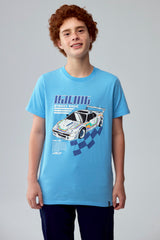 Polera Niño Básica Estampada Celeste