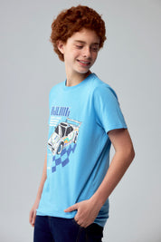 Polera Niño Básica Estampada Celeste