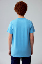 Polera Niño Básica Estampada Celeste