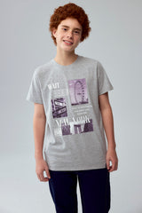 Polera Niño Básica Estampada Gris Melange