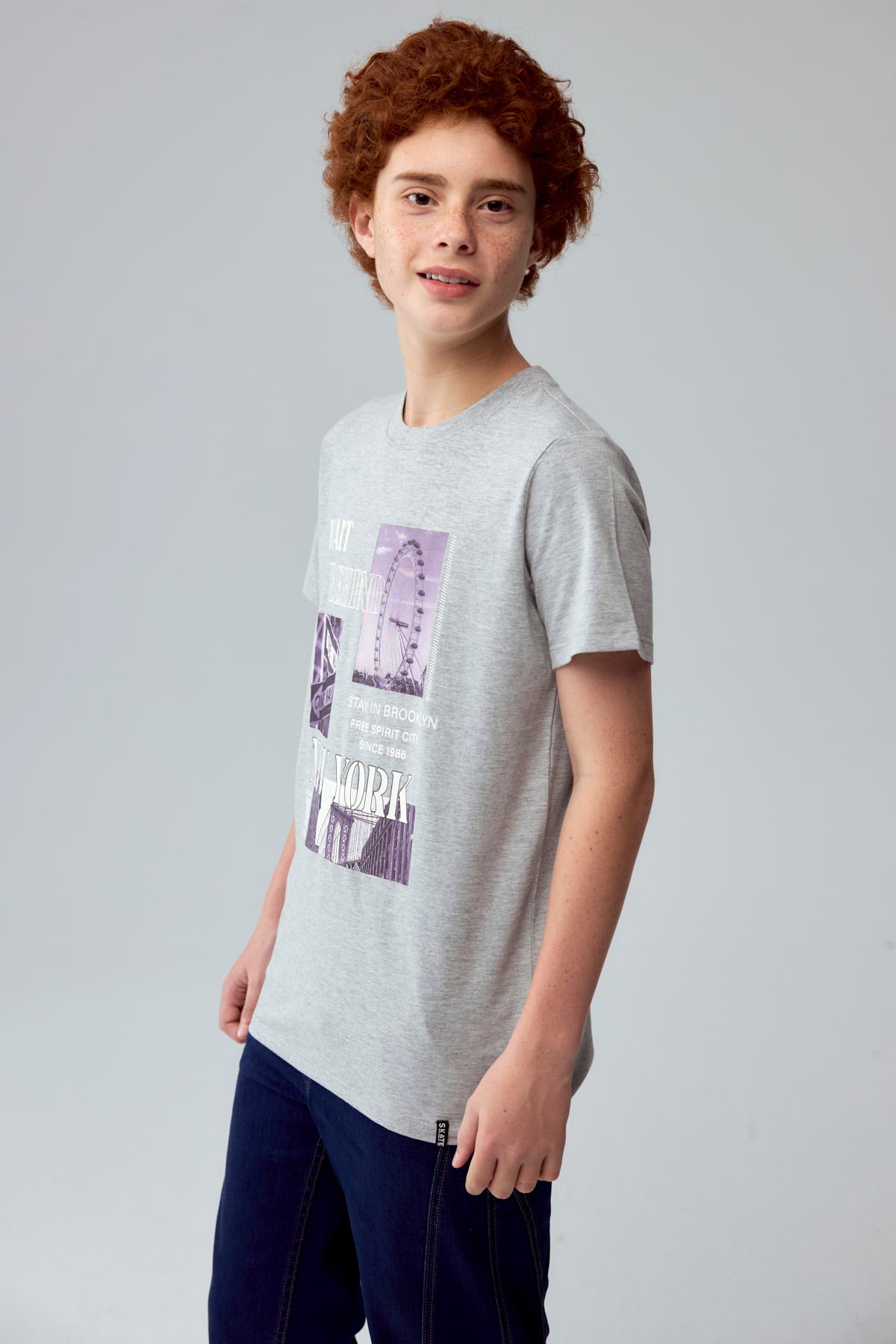 Polera Niño Básica Estampada Gris Melange