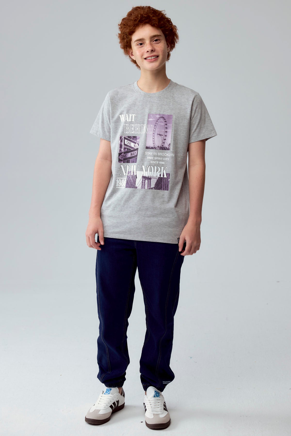 Polera Niño Básica Estampada Gris Melange