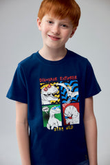 Polera Niño Básica Estampada Azul Petroleo