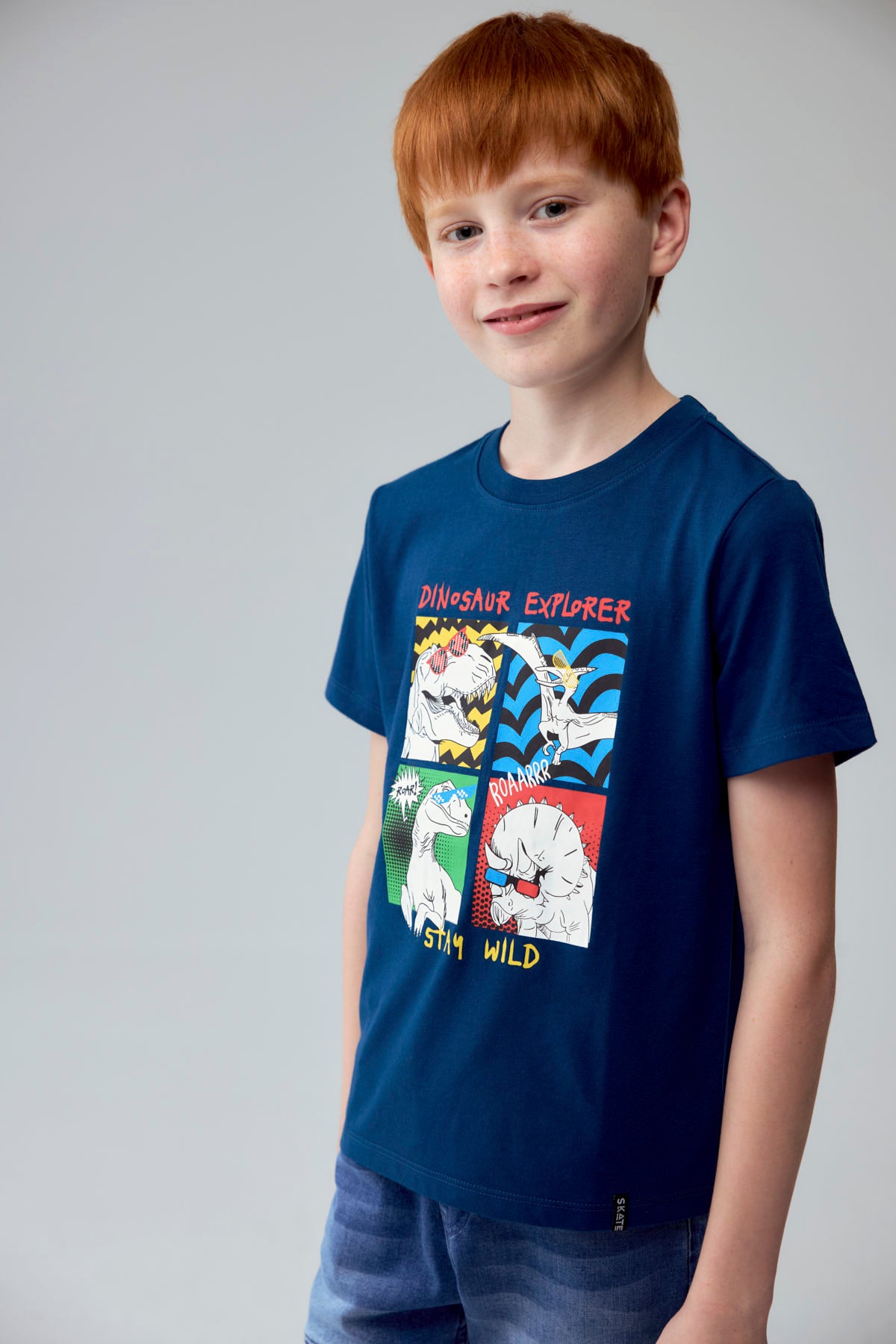 Polera Niño Básica Estampada Azul Petroleo