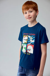 Polera Niño Básica Estampada Azul Petroleo
