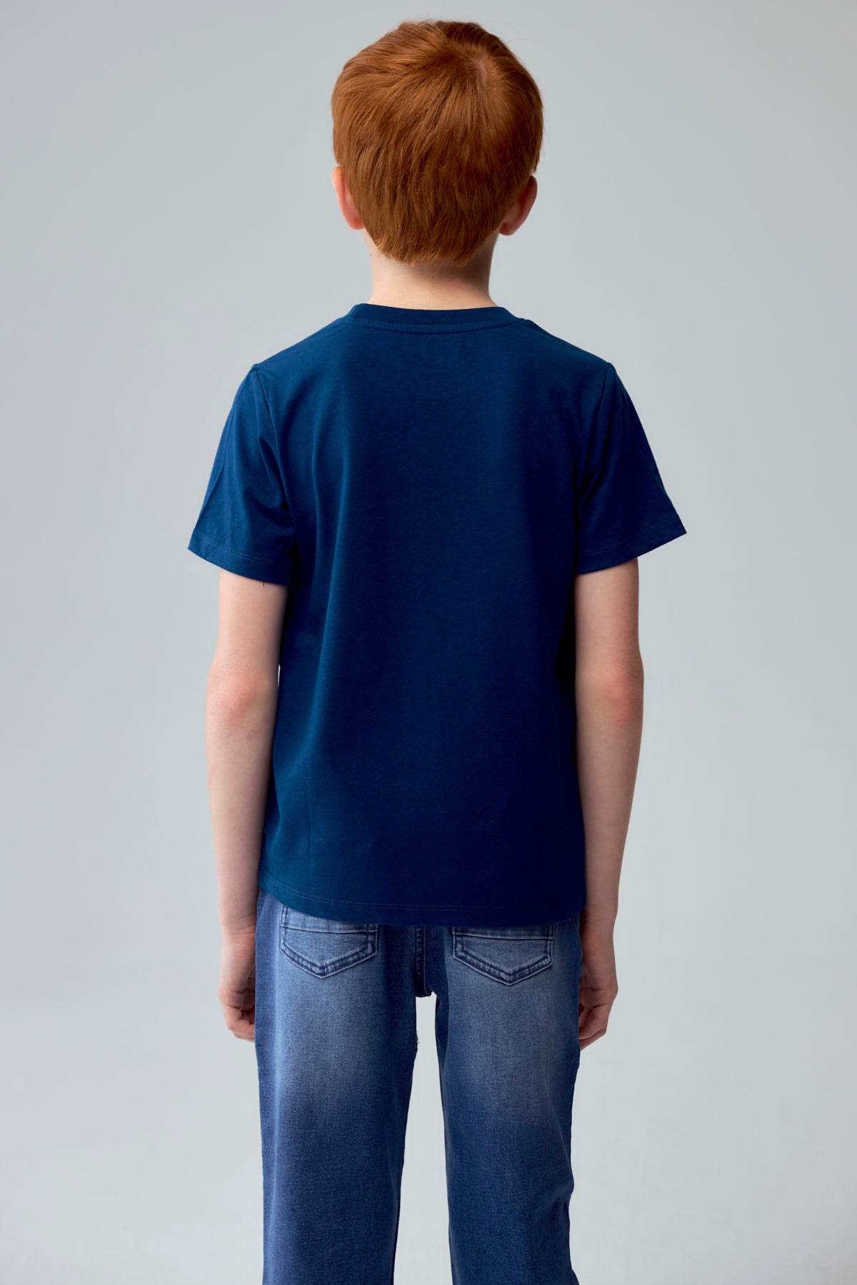 Polera Niño Básica Estampada Azul Petroleo