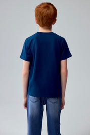 Polera Niño Básica Estampada Azul Petroleo
