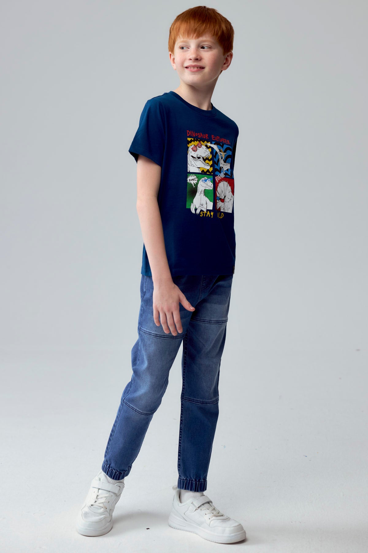 Polera Niño Básica Estampada Azul Petroleo