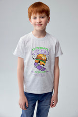 Polera Niño Básica Estampada Gris Melange Claro
