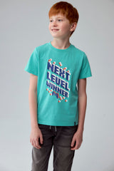 Polera Niño Básica Estampada Verde Claro