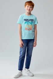 Polera Niño Básica Estampada Aqua