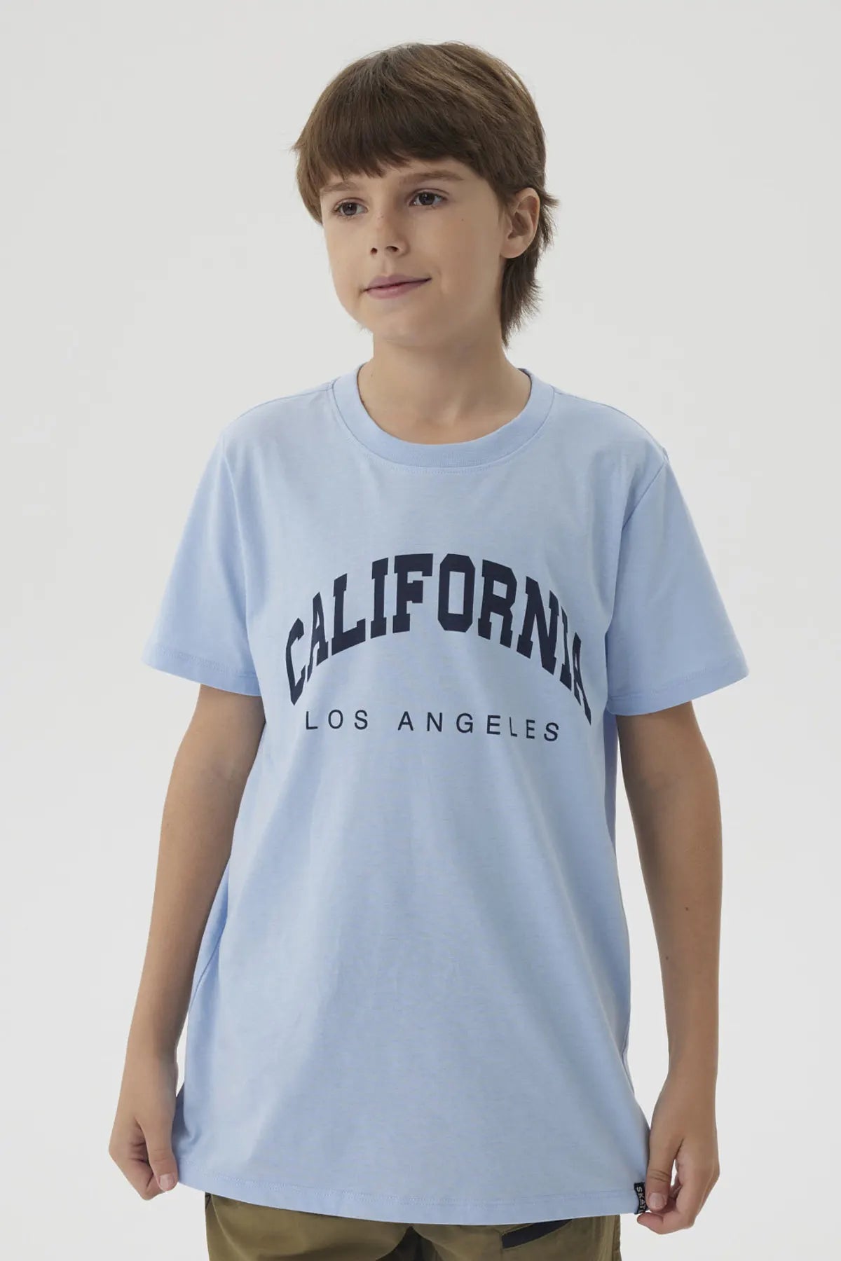 Polera Niño Básica Estampada Azul Claro