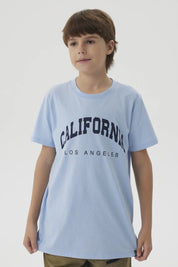 Polera Niño Básica Estampada Azul Claro