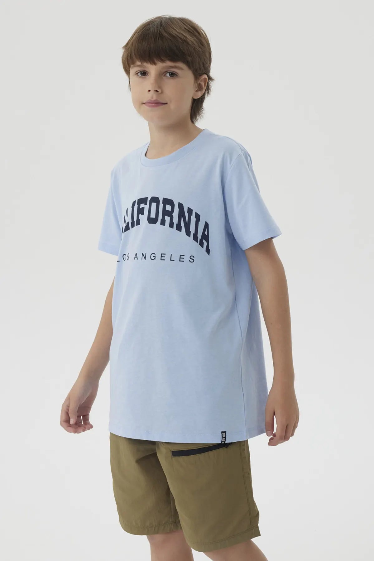 Polera Niño Básica Estampada Azul Claro