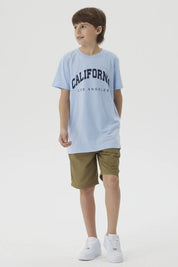 Polera Niño Básica Estampada Azul Claro