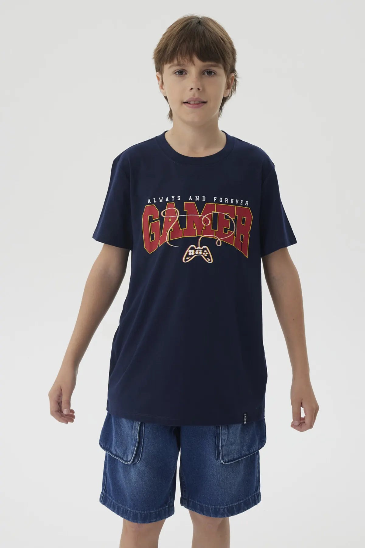 Polera Niño Básica Estampada Azul Oscuro