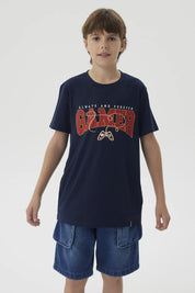 Polera Niño Básica Estampada Azul Oscuro