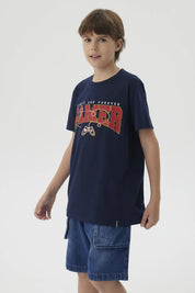 Polera Niño Básica Estampada Azul Oscuro