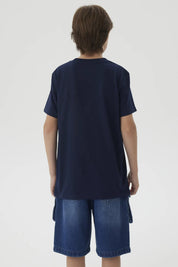 Polera Niño Básica Estampada Azul Oscuro