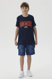 Polera Niño Básica Estampada Azul Oscuro