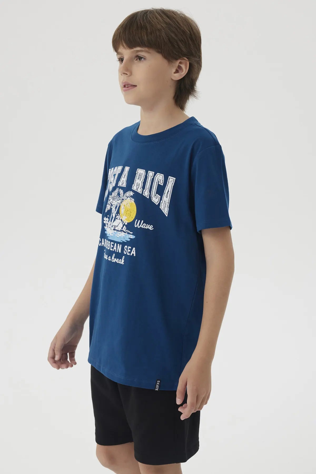 Polera Niño Básica Estampada Azul Petroleo