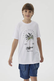 Polera Niño Básica Estampada Blanco