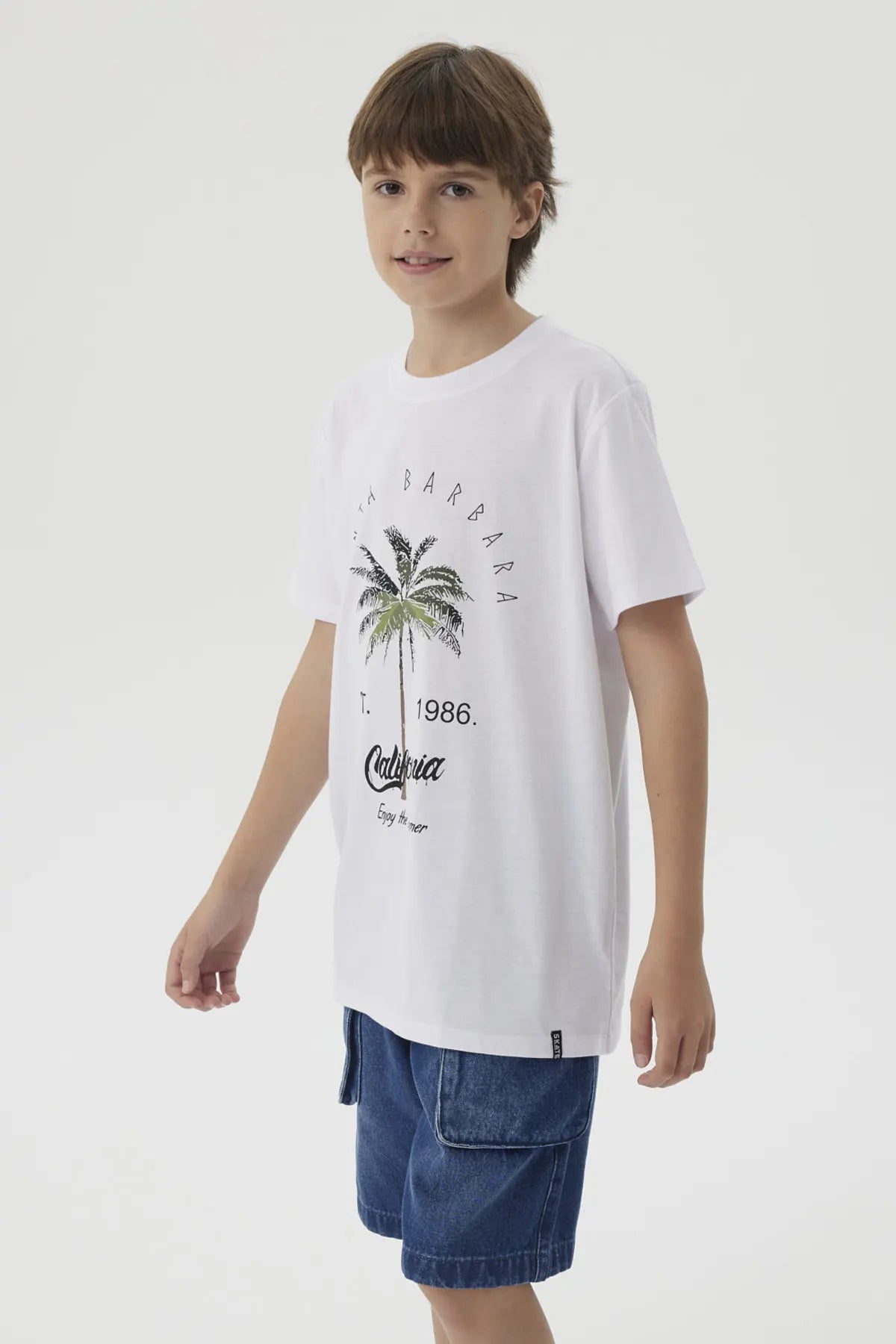 Polera Niño Básica Estampada Blanco