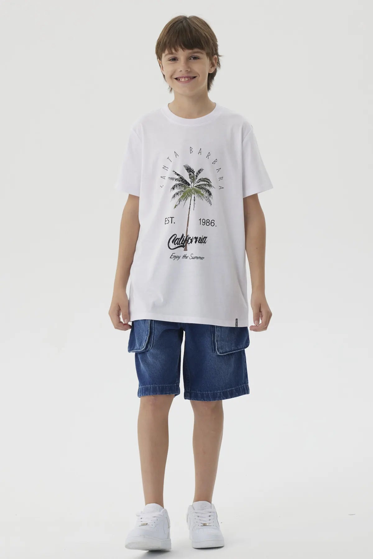 Polera Niño Básica Estampada Blanco