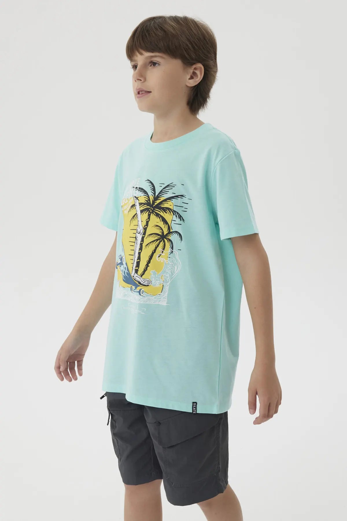 Polera Niño Básica Estampada Menta