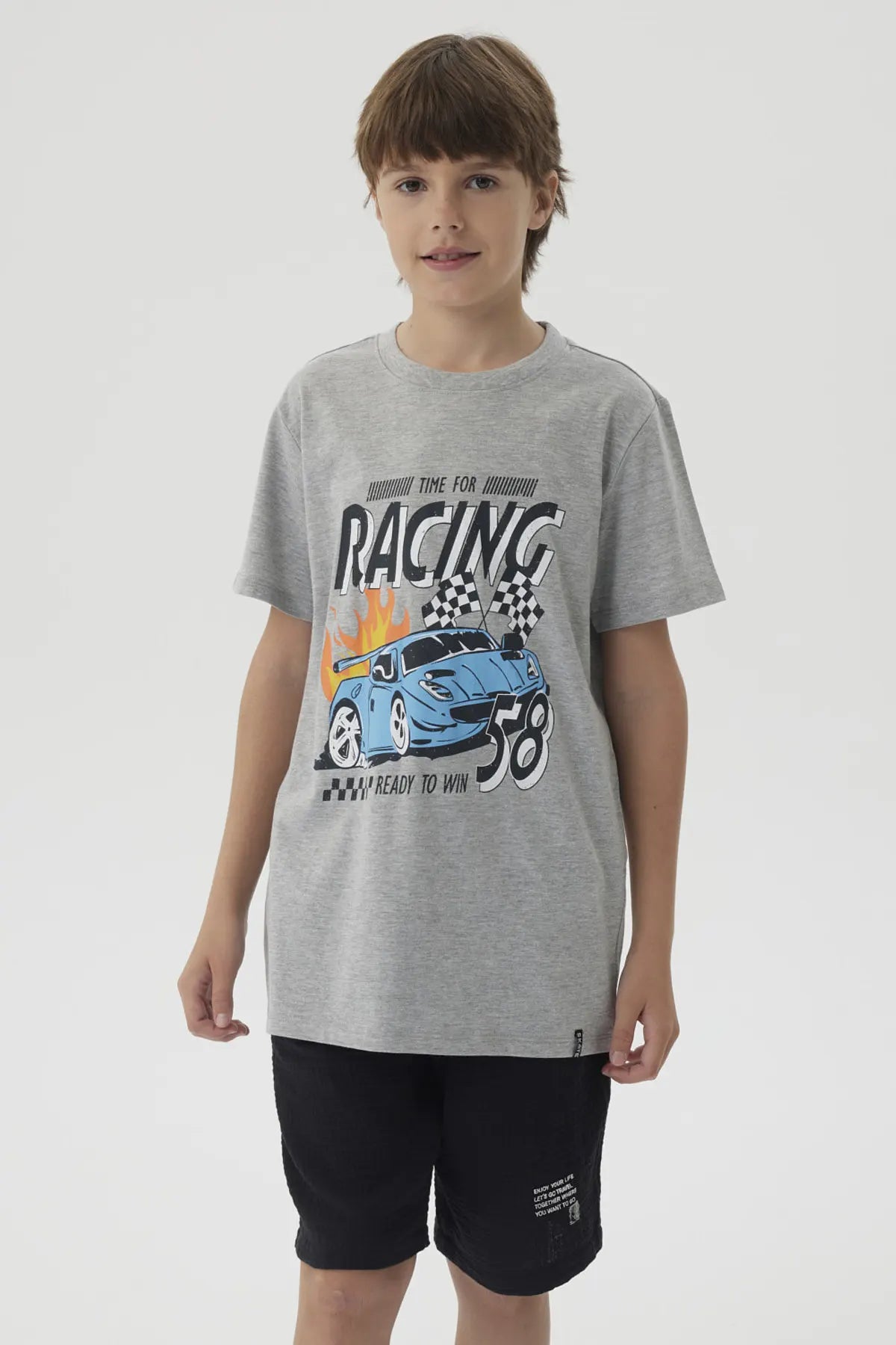 Polera Niño Básica Estampada Gris Melange