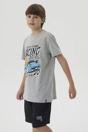 Polera Niño Básica Estampada Gris Melange