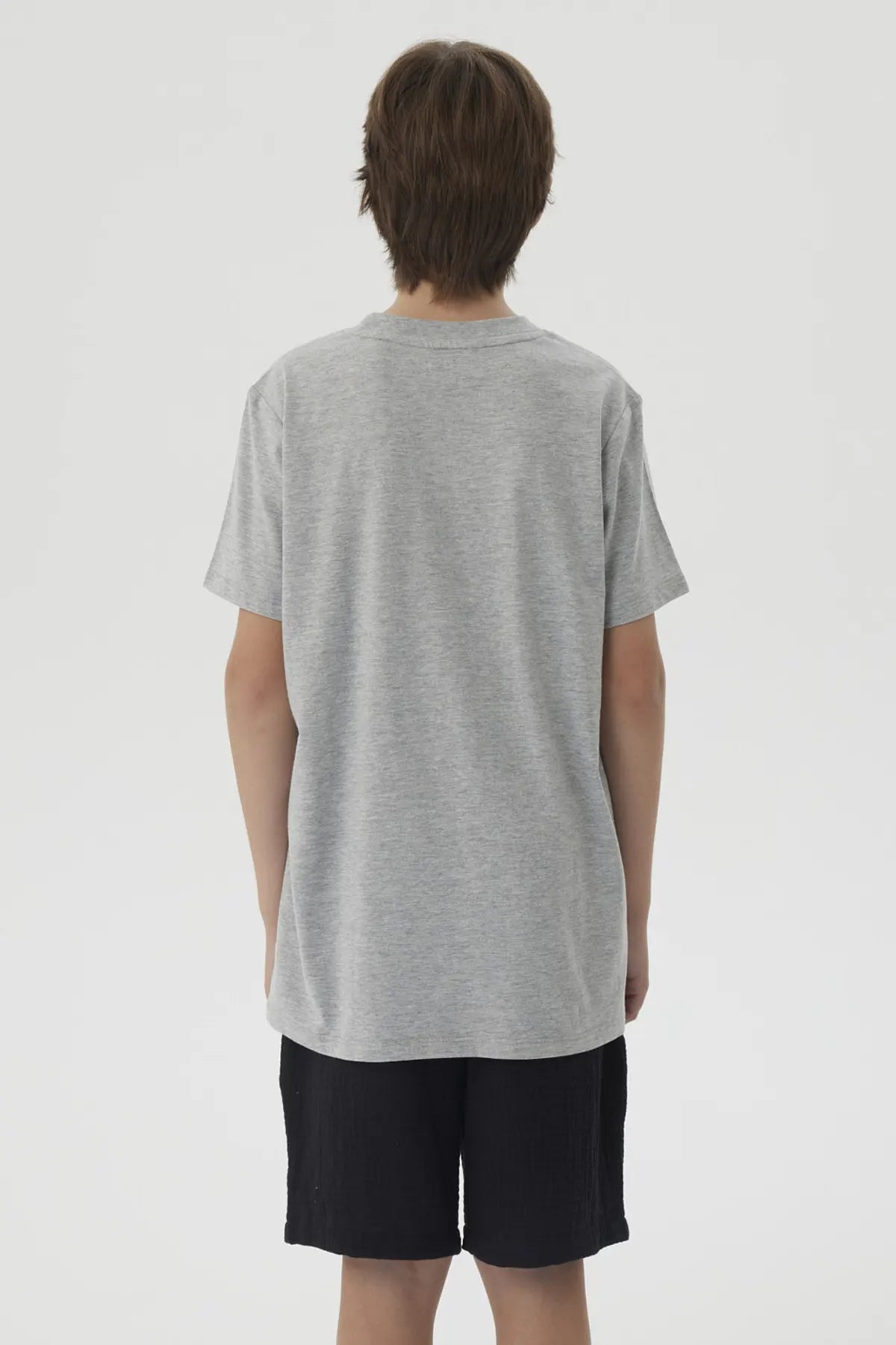 Polera Niño Básica Estampada Gris Melange