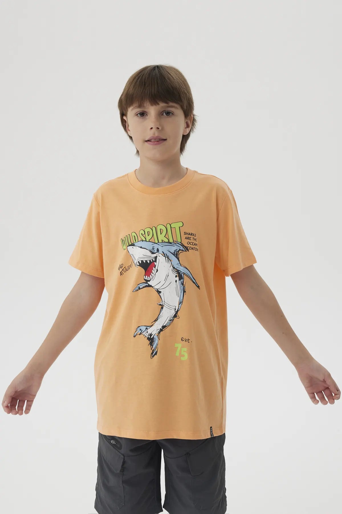 Polera Niño Básica Estampada Naranjo