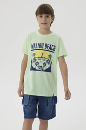Polera Niño Básica Estampada Verde Claro