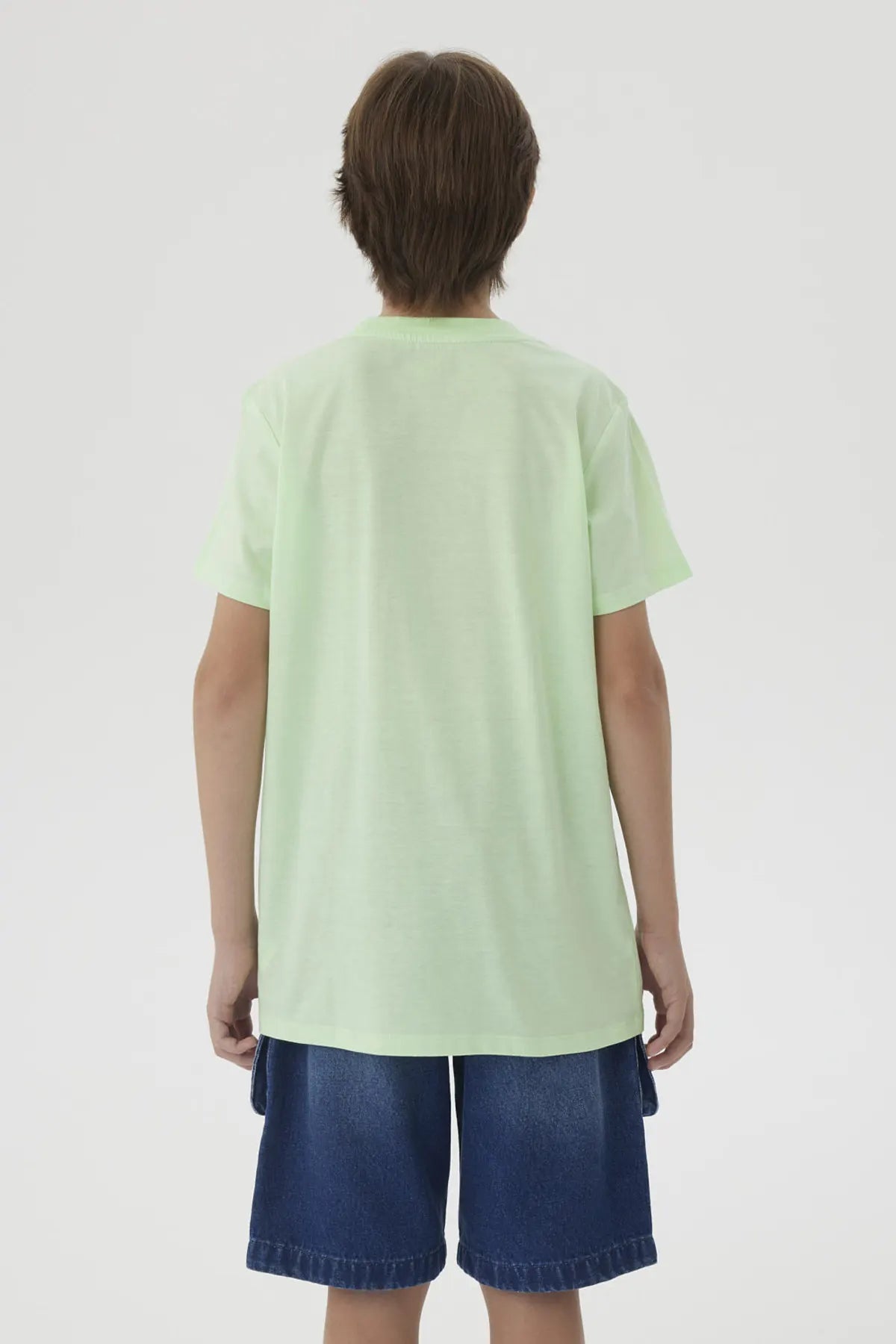 Polera Niño Básica Estampada Verde Claro