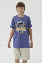 Polera Niño Básica Estampada Violeta