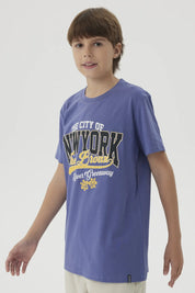 Polera Niño Básica Estampada Violeta