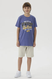 Polera Niño Básica Estampada Violeta