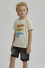 Polera Niño Básica Estampada Crudo