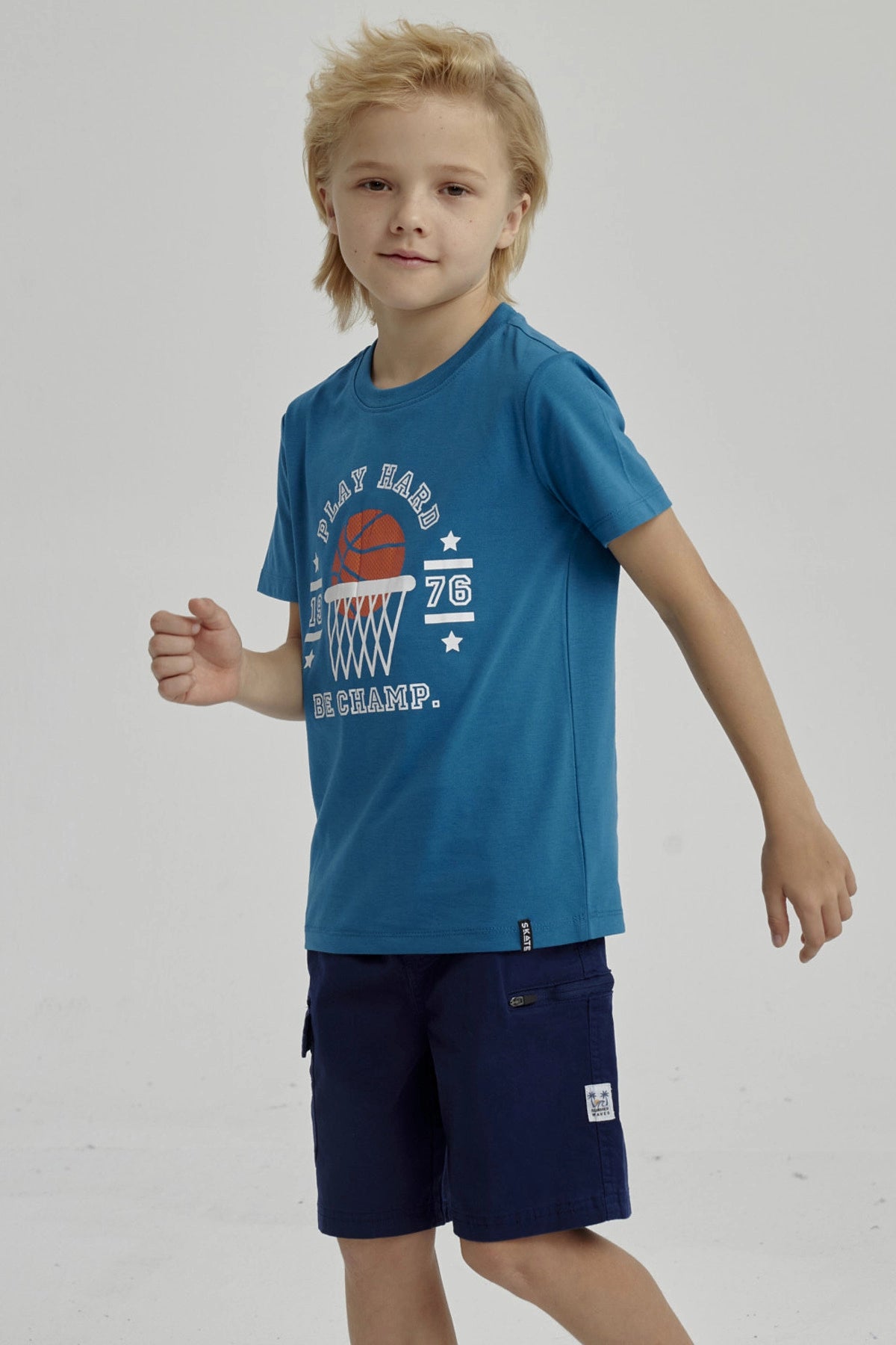 Polera Niño Básica Estampada Petroleo