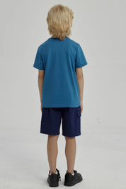 Polera Niño Básica Estampada Petroleo