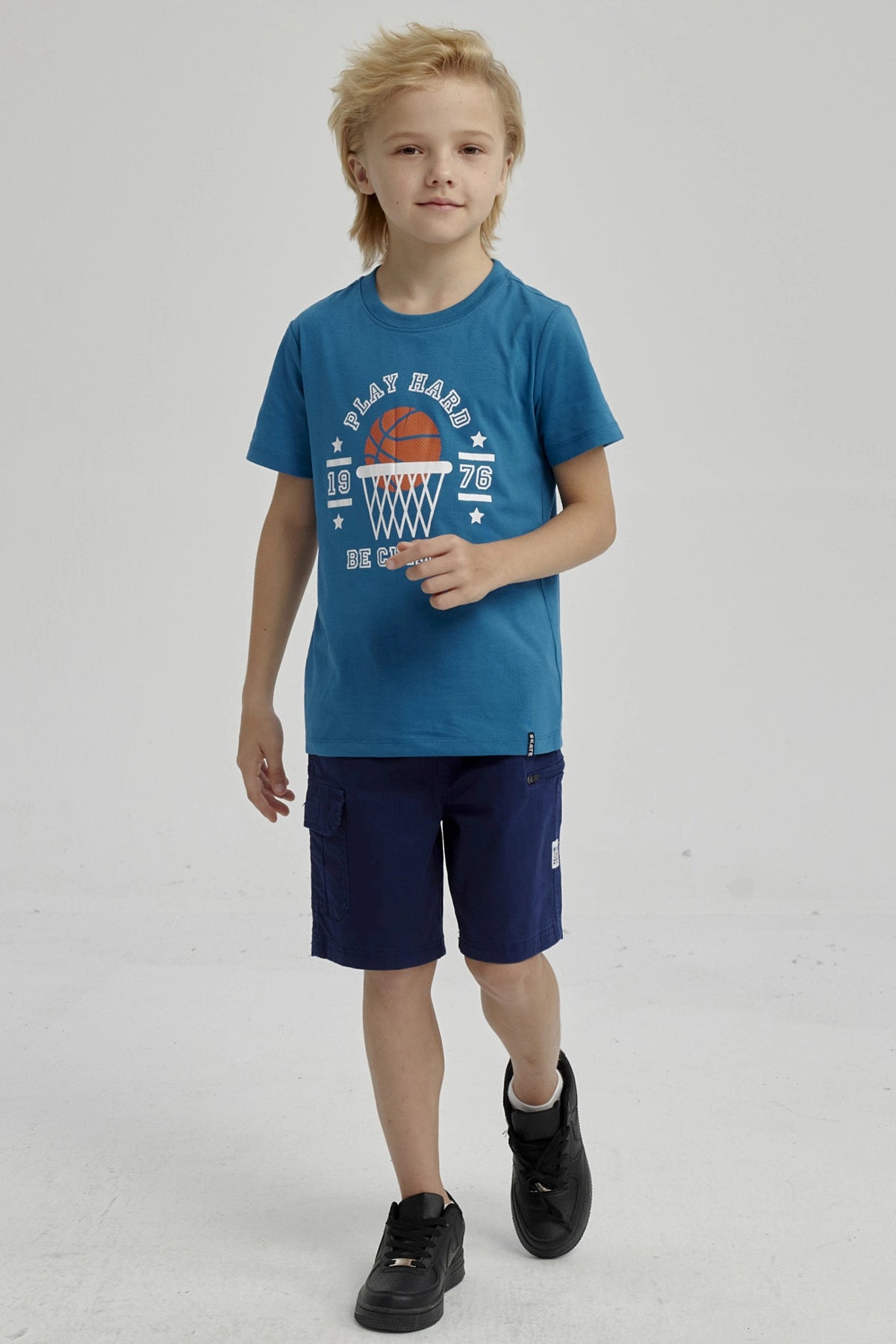 Polera Niño Básica Estampada Petroleo