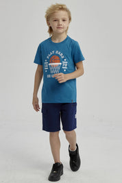 Polera Niño Básica Estampada Petroleo