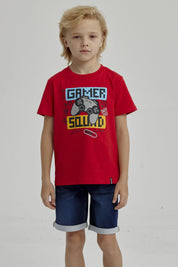 Polera Niño Básica Estampada Rojo