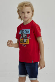 Polera Niño Básica Estampada Rojo