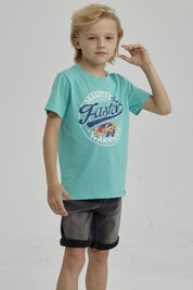 Polera Niño Básica Estampada Verde Claro