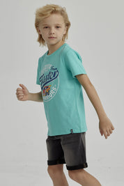 Polera Niño Básica Estampada Verde Claro